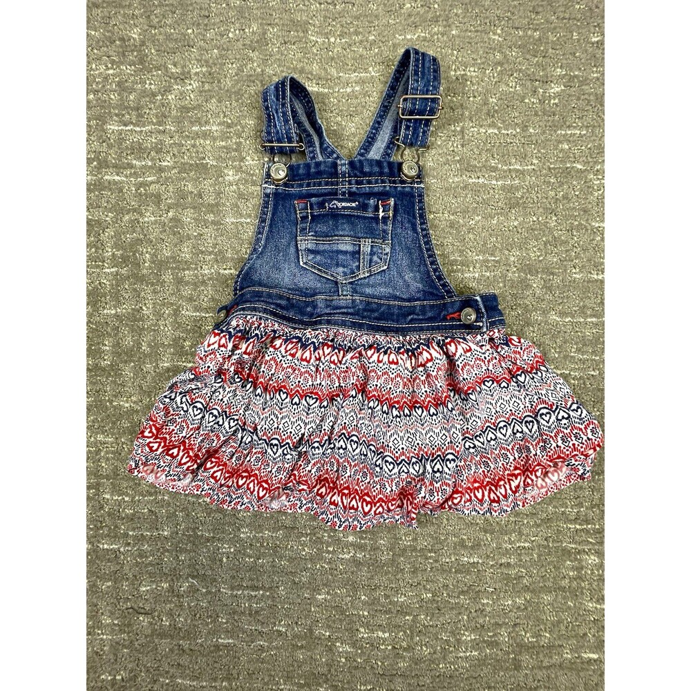Jordache Girls Denim Overall Jean dress 4T Blue Red White 4th of July Americana